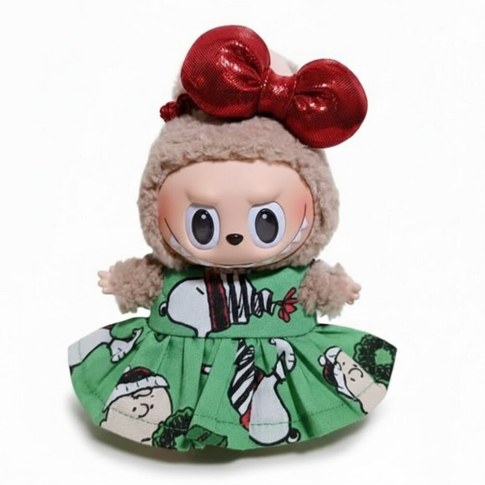 Labubu Peanuts Snoopy Holiday Christmas Dress with Bow Outfit